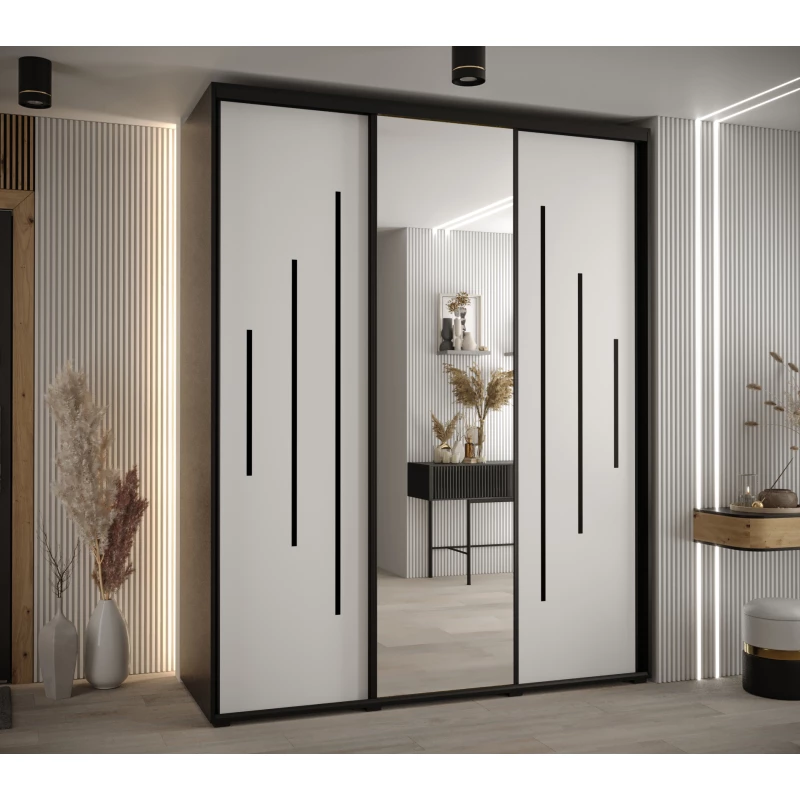 Šatní skříň ASIRI 13 - 190/60 cm, černá / bílá / černá