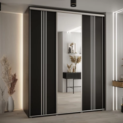 Šatní skříň ASIRI 7 - 200/45 cm, černá / stříbrná