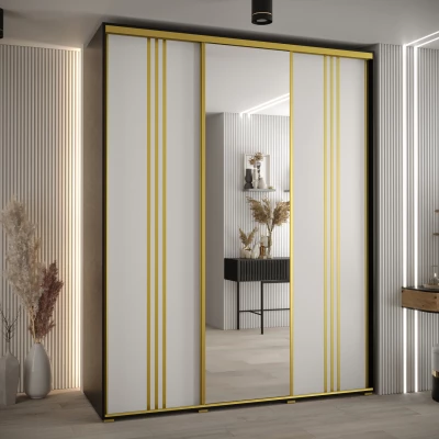 Šatní skříň ASIRI 7 - 200/45 cm, černá / bílá / zlatá