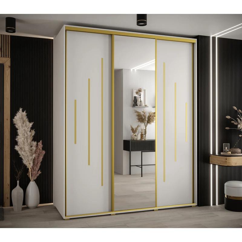 Šatní skříň ASIRI 13 - 190/60 cm, bílá / zlatá