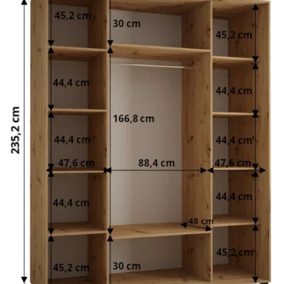 Šatní skříň ASIRI 13 - 190/60 cm, bílá / černá / zlatá