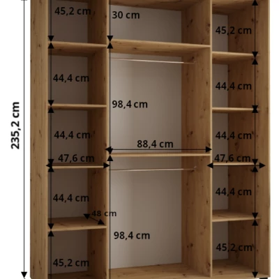 Šatní skříň ASIRI 13 - 190/60 cm, bílá / černá / zlatá