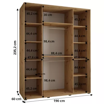 Šatní skříň ASIRI 13 - 190/60 cm, bílá / černá / zlatá