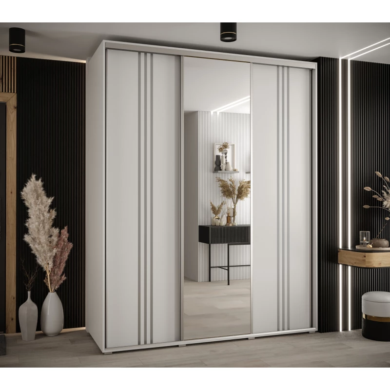 Šatní skříň ASIRI 7 - 200/45 cm, bílá / stříbrná