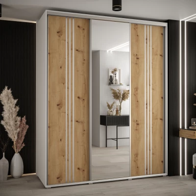 Šatní skříň ASIRI 7 - 200/45 cm, bílá / dub artisan / stříbrná