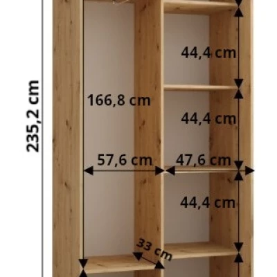 Šatní skříň ASIRI 1 - 110/45 cm, bílá / černá / stříbrná