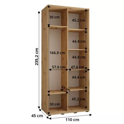 Šatní skříň ASIRI 1 - 110/45 cm, bílá / černá / stříbrná