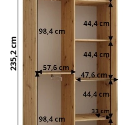 Šatní skříň ASIRI 1 - 110/45 cm, bílá / černá / stříbrná