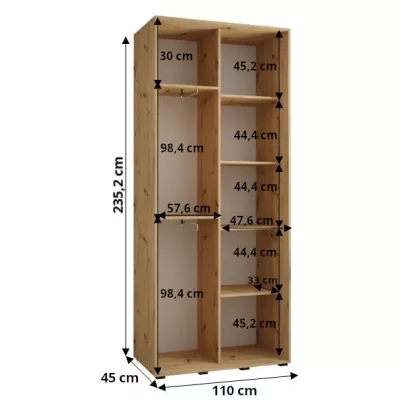 Šatní skříň ASIRI 1 - 110/45 cm, bílá / černá / stříbrná