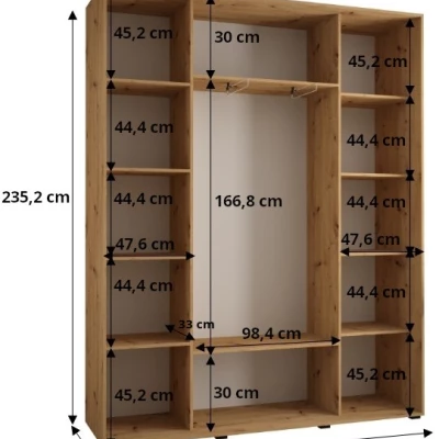 Šatní skříň ASIRI 7 - 200/45 cm, bílá / černá / stříbrná