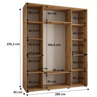 Šatní skříň ASIRI 7 - 200/45 cm, bílá / černá / stříbrná