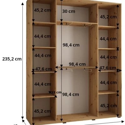 Šatní skříň ASIRI 7 - 200/45 cm, bílá / černá / stříbrná