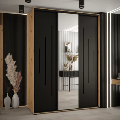 Šatní skříň ASIRI 13 - 180/60 cm, dub artisan / černá / černá