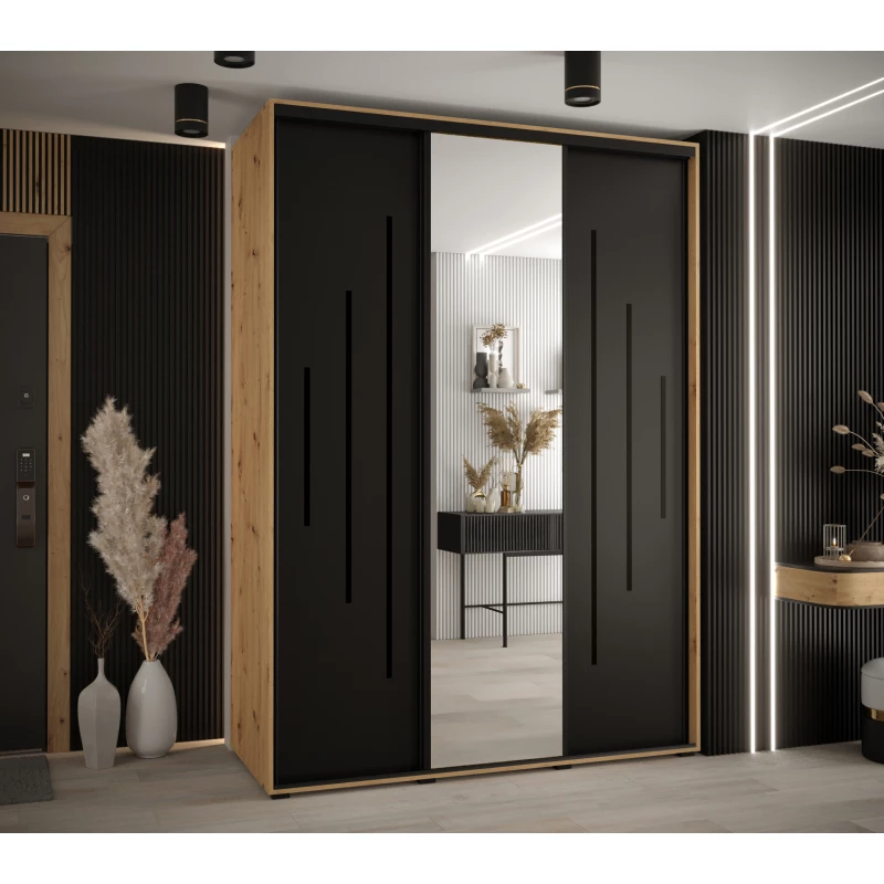 Šatní skříň ASIRI 13 - 180/60 cm, dub artisan / černá / černá