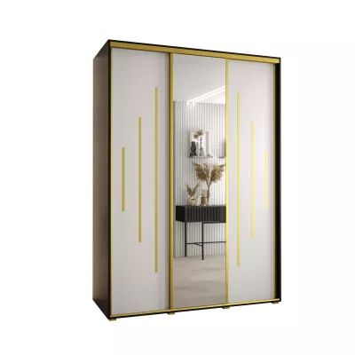 Šatní skříň ASIRI 13 - 180/60 cm, černá / bílá / zlatá