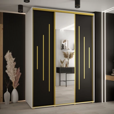 Šatní skříň ASIRI 13 - 180/60 cm, bílá / černá / zlatá