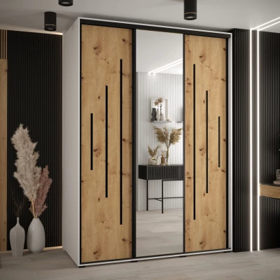 Šatní skříň ASIRI 13 - 180/60 cm, bílá / dub artisan / černá