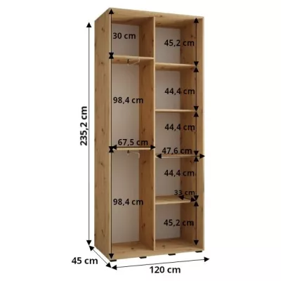 Šatní skříň ASIRI 1 - 120/45 cm, bílá / černá / stříbrná