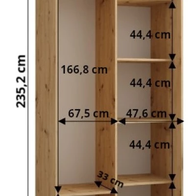 Šatní skříň ASIRI 1 - 120/45 cm, bílá / dub artisan / černá