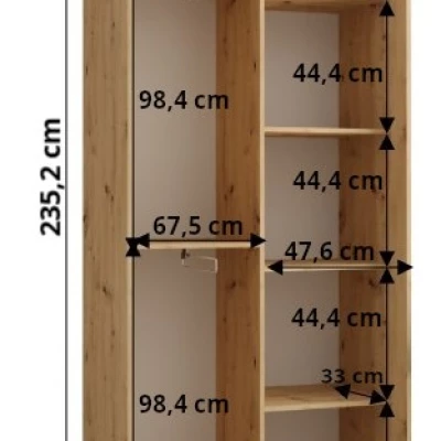 Šatní skříň ASIRI 1 - 120/45 cm, bílá / dub artisan / stříbrná