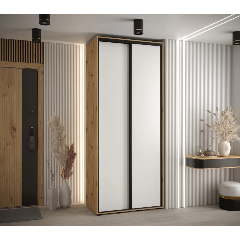 Šatní skříň ASIRI 1 - 120/45 cm, dub artisan / bílá / černá