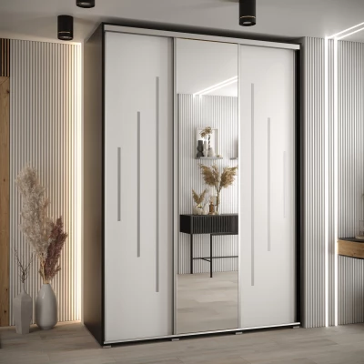 Šatní skříň ASIRI 13 - 170/60 cm, černá / bílá / stříbrná