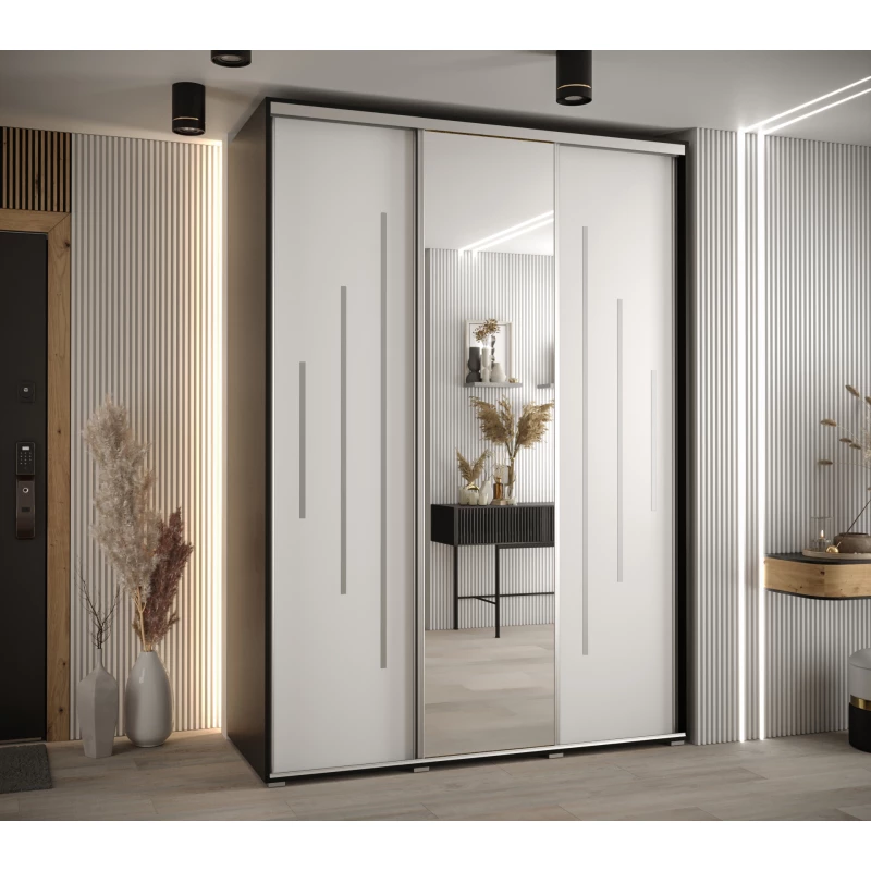 Šatní skříň ASIRI 13 - 170/60 cm, černá / bílá / stříbrná