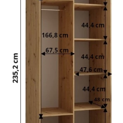 Šatní skříň ASIRI 1 - 120/60 cm, bílá / dub artisan / černá