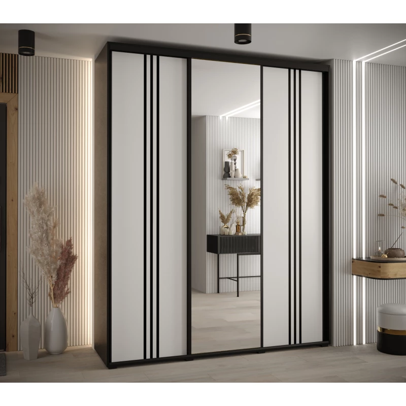 Šatní skříň ASIRI 7 - 190/60 cm, černá / bílá / černá