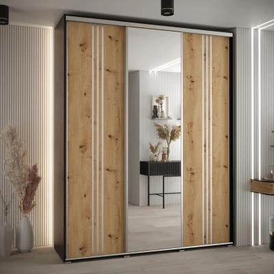 Šatní skříň ASIRI 7 - 190/60 cm, černá / dub artisan / stříbrná