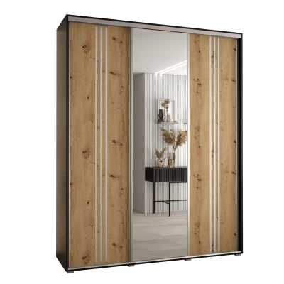 Šatní skříň ASIRI 7 - 190/60 cm, černá / dub artisan / stříbrná