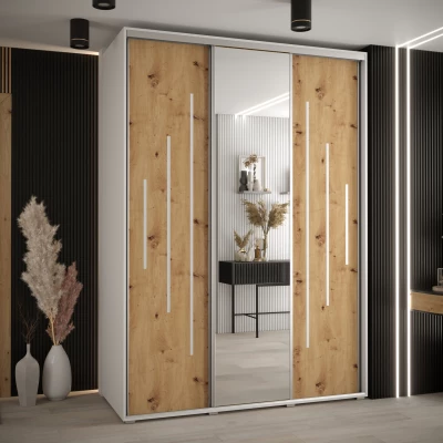 Šatní skříň ASIRI 13 - 170/60 cm, bílá / dub artisan / stříbrná