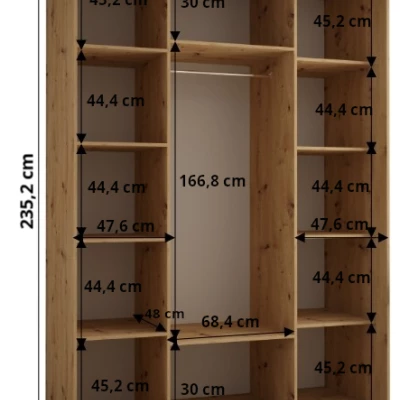 Šatní skříň ASIRI 13 - 170/60 cm, bílá / dub artisan / stříbrná