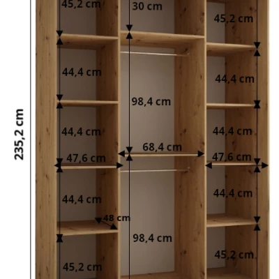 Šatní skříň ASIRI 13 - 170/60 cm, bílá / dub artisan / stříbrná