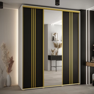 Šatní skříň ASIRI 7 - 190/60 cm, bílá / černá / zlatá