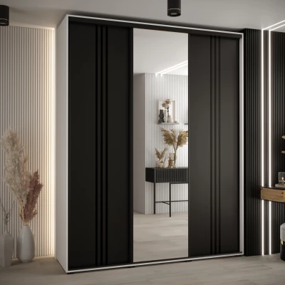 Šatní skříň ASIRI 7 - 190/60 cm, bílá / černá / černá