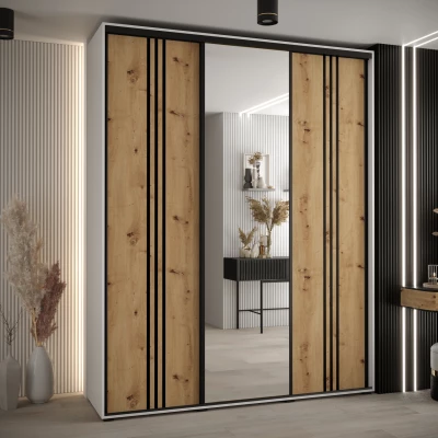 Šatní skříň ASIRI 7 - 190/60 cm, bílá / dub artisan / černá