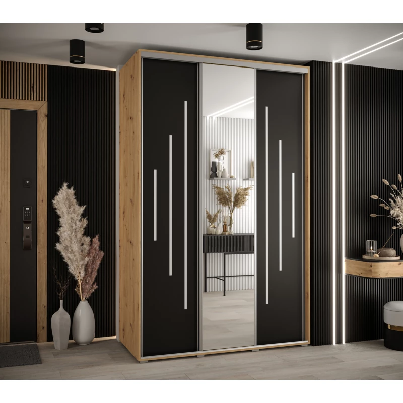 Šatní skříň ASIRI 13 - 160/60 cm, dub artisan / černá / stříbrná