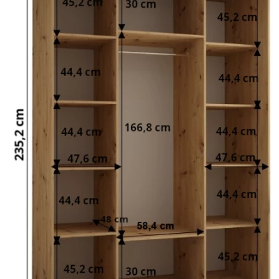 Šatní skříň ASIRI 13 - 160/60 cm, dub artisan / černá / stříbrná