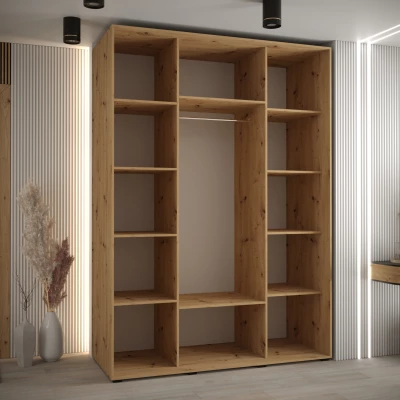 Šatní skříň ASIRI 13 - 160/60 cm, dub artisan / bílá / stříbrná