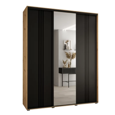 Šatní skříň ASIRI 7 - 190/45 cm, dub artisan / černá / černá