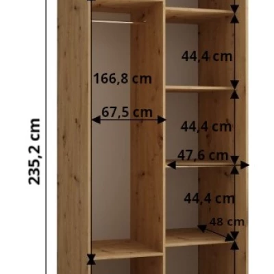 Šatní skříň ASIRI 1 - 120/60 cm, černá / bílá / zlatá