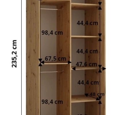 Šatní skříň ASIRI 1 - 120/60 cm, černá / bílá / zlatá