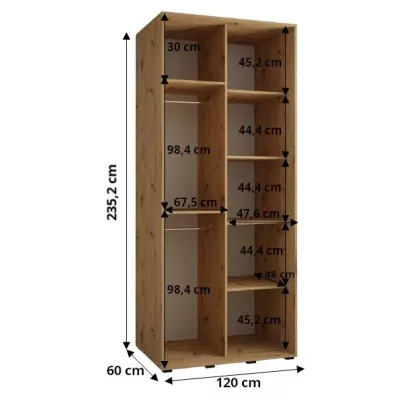 Šatní skříň ASIRI 1 - 120/60 cm, černá / bílá / zlatá