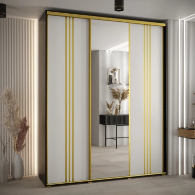 Šatní skříň ASIRI 7 - 190/45 cm, černá / bílá / zlatá