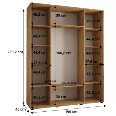 Šatní skříň ASIRI 7 - 190/45 cm, černá / bílá / černá