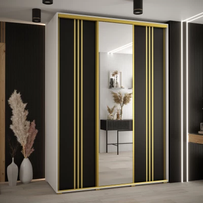 Šatní skříň ASIRI 7 - 180/60 cm, bílá / černá / zlatá