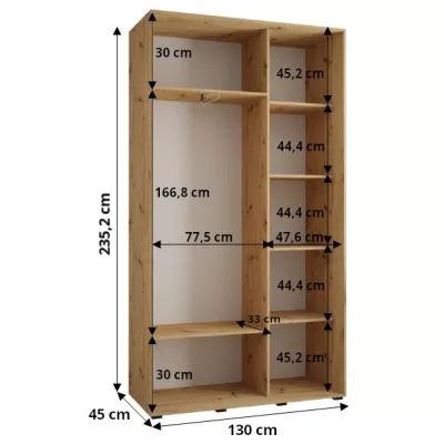 Šatní skříň ASIRI 1 - 130/45 cm, bílá / dub artisan / stříbrná