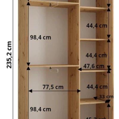 Šatní skříň ASIRI 1 - 130/45 cm, bílá / dub artisan / stříbrná