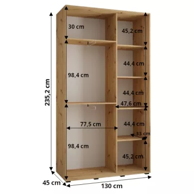 Šatní skříň ASIRI 1 - 130/45 cm, bílá / dub artisan / stříbrná